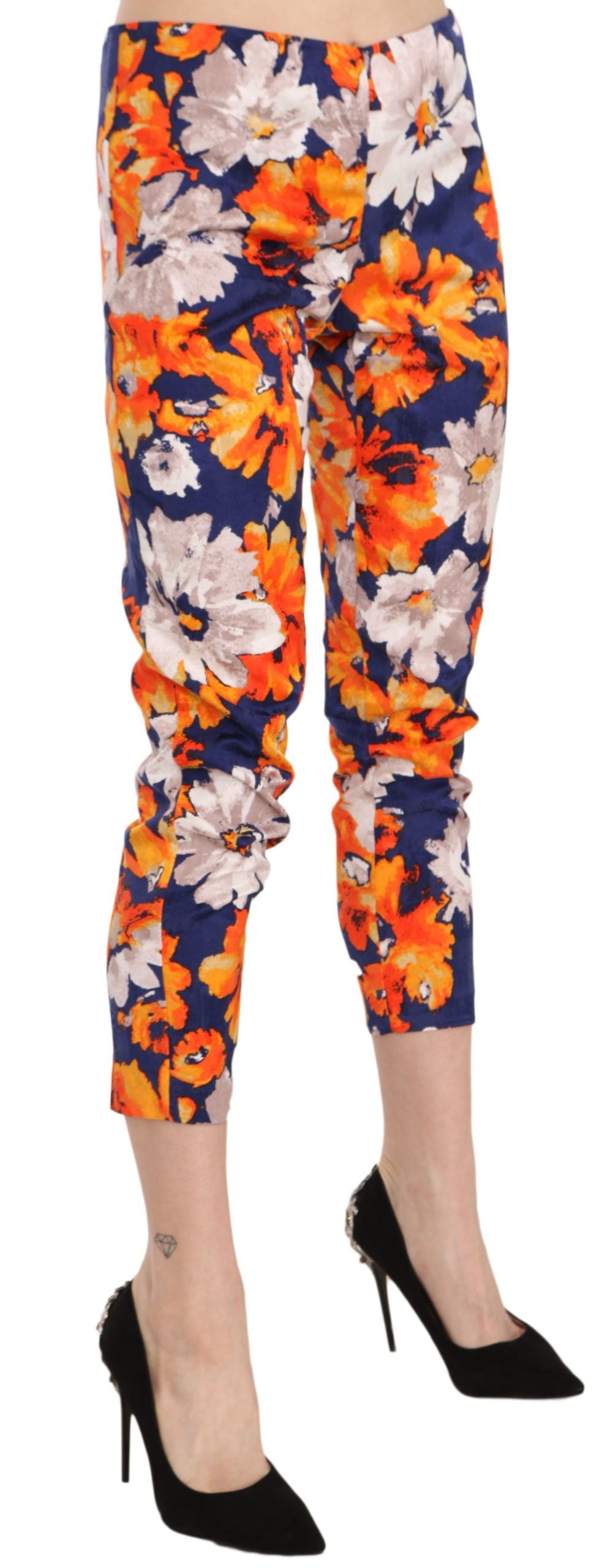 Pantalones ajustados ajustados con estampado floral azul Pantalones