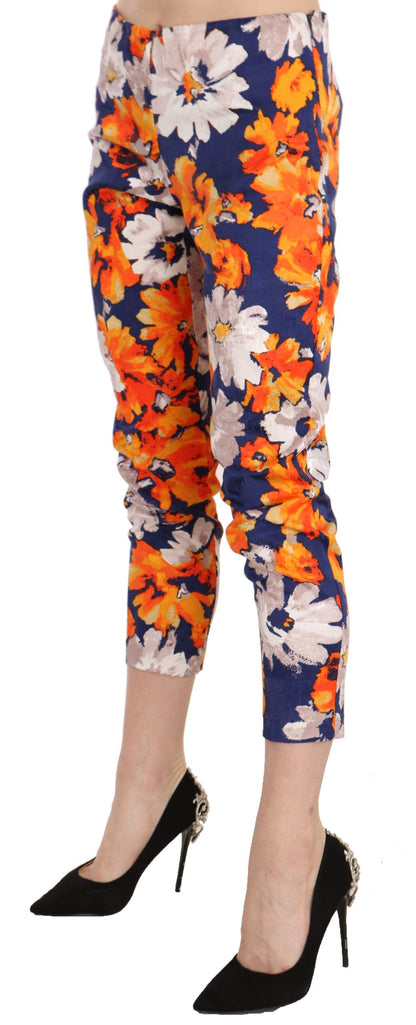 Pantalones ajustados ajustados con estampado floral azul Pantalones