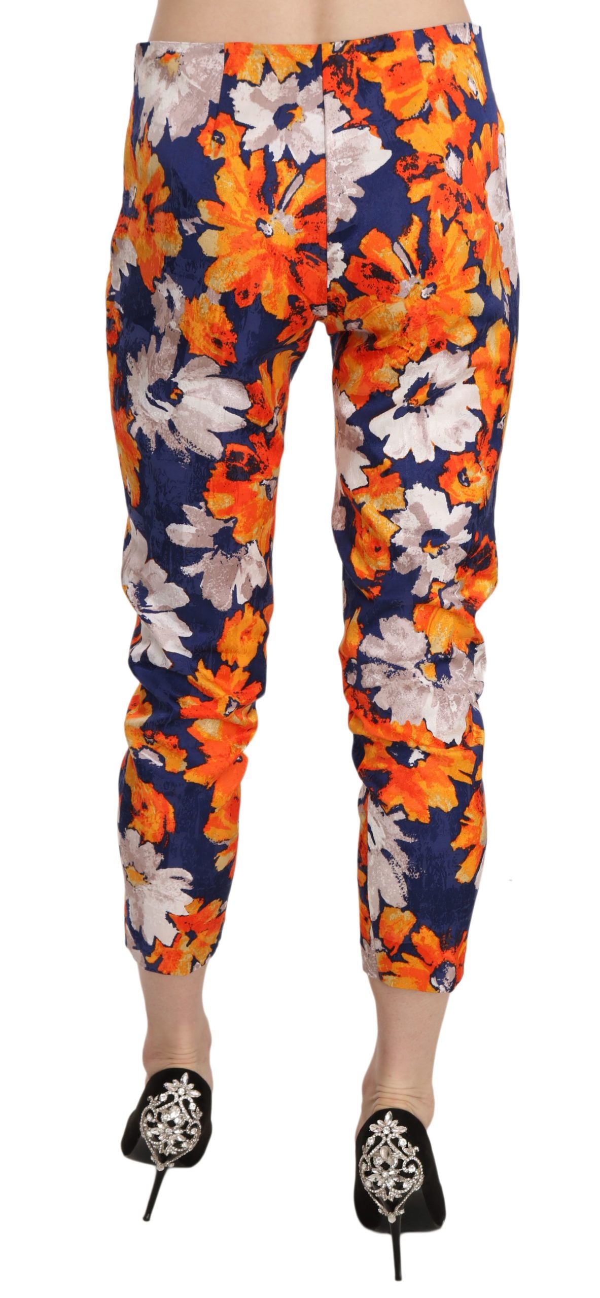 Pantalones ajustados ajustados con estampado floral azul Pantalones