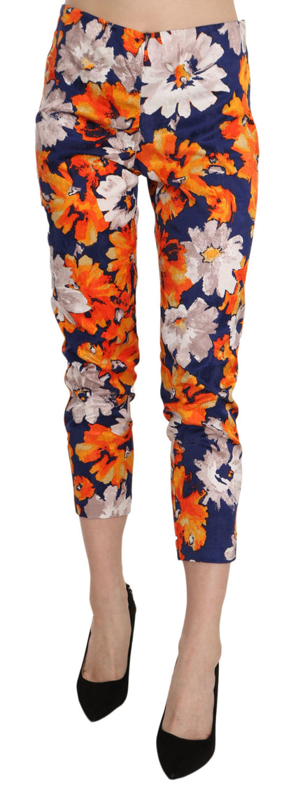 Pantalones ajustados ajustados con estampado floral azul Pantalones