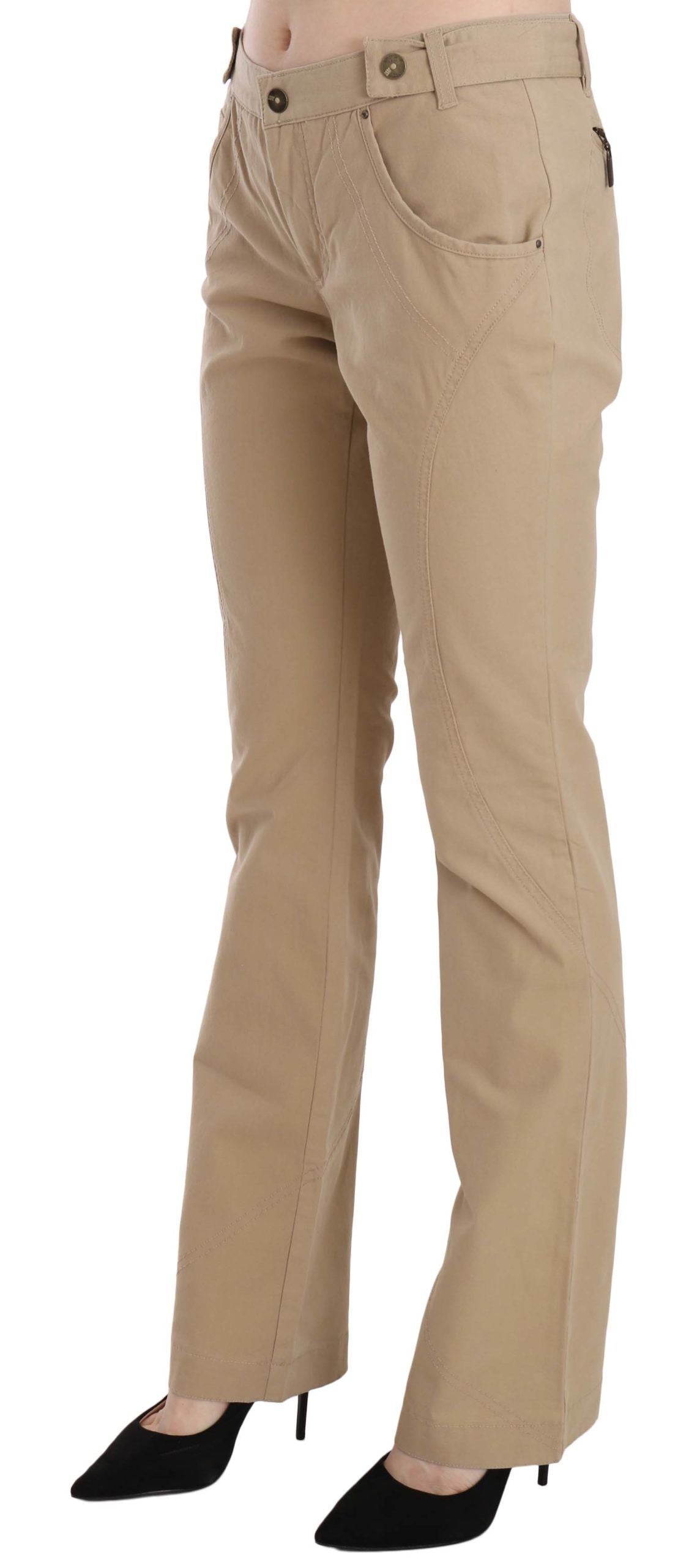 Beige Mid Waist Straight Leg Pants