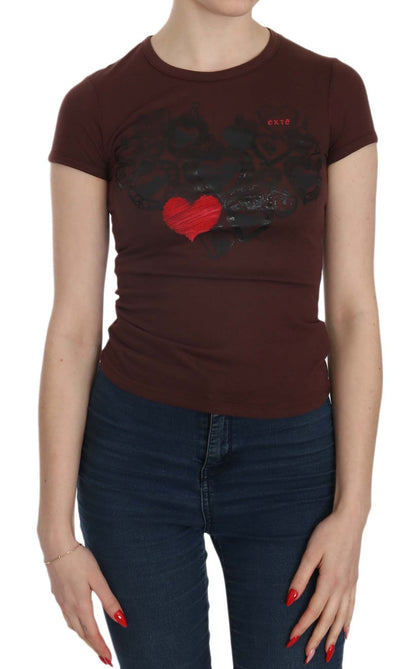 Camiseta casual de manga corta con corazones marrones