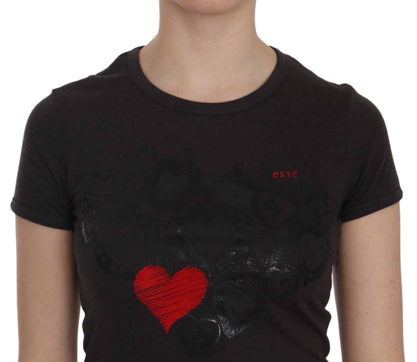 Camisa casual de manga corta con estampado de corazones negra