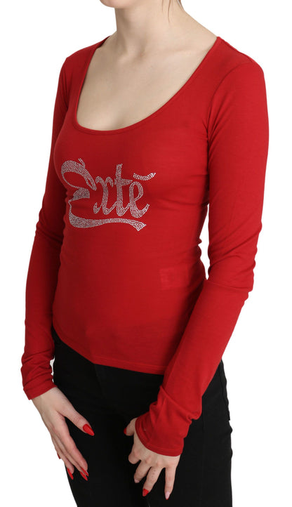 Red Crystal Embellished Long Sleeve Top