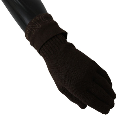 Gants tricotés en laine marron, taille unique, longueur au poignet