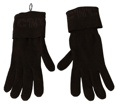 Gants tricotés en laine marron, taille unique, longueur au poignet