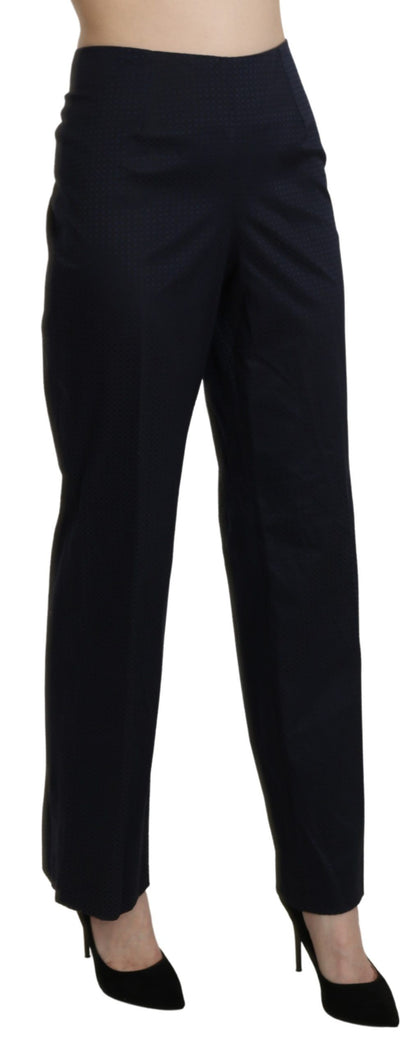 Navy Blue High Waist Straight Cotton Pants