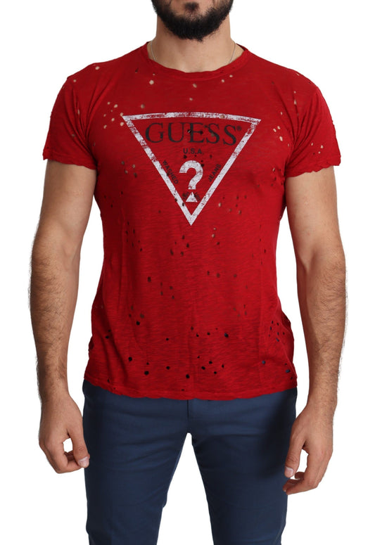 Camiseta perforada superior informal para hombre con estampado de logotipo de algodón rojo