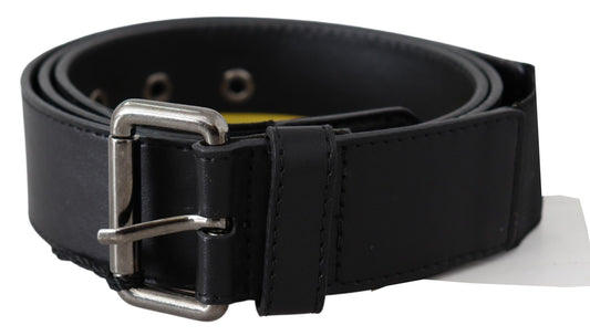 Sleek Black Leather Belt with Yellow Lining