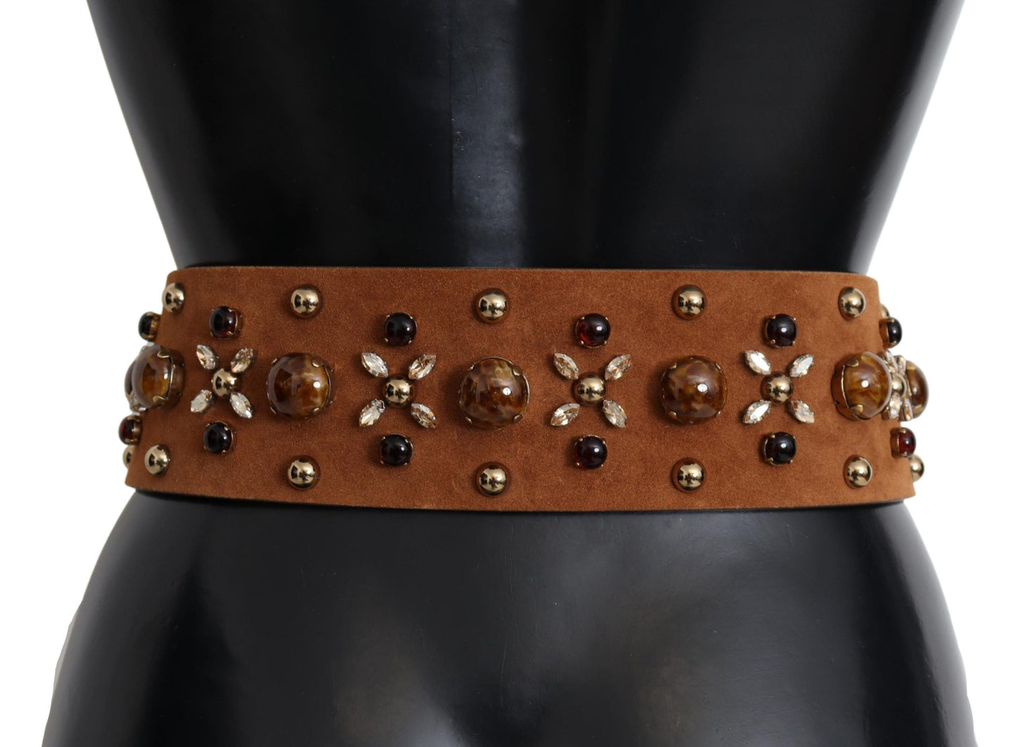 Studded Gold Detail Brown Leather Belt