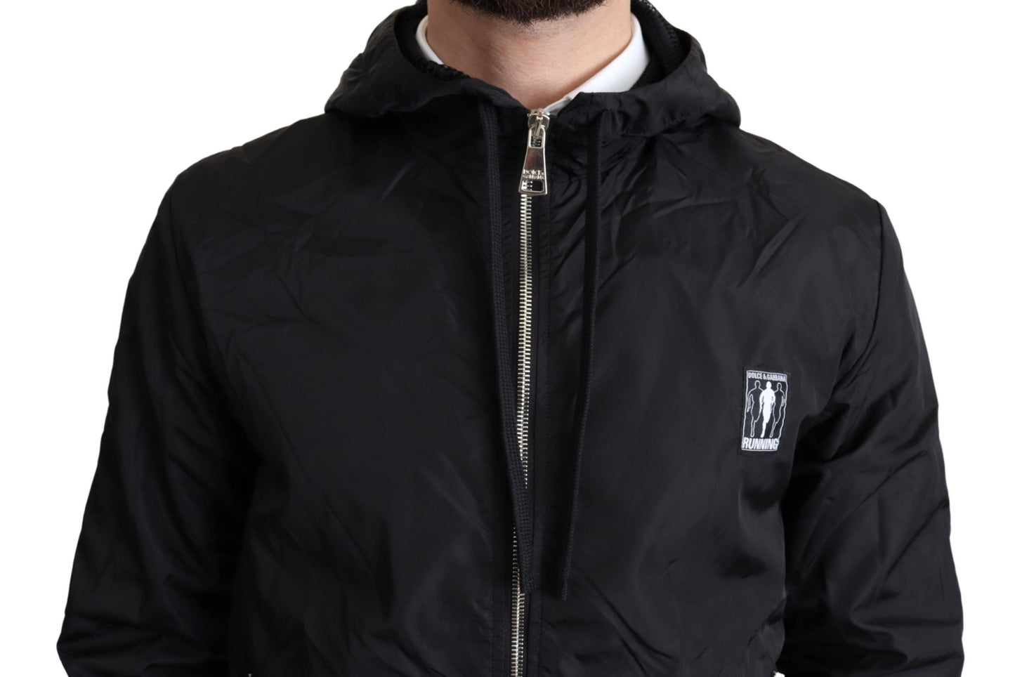 Elegant Black Hooded Windbreaker Jacket