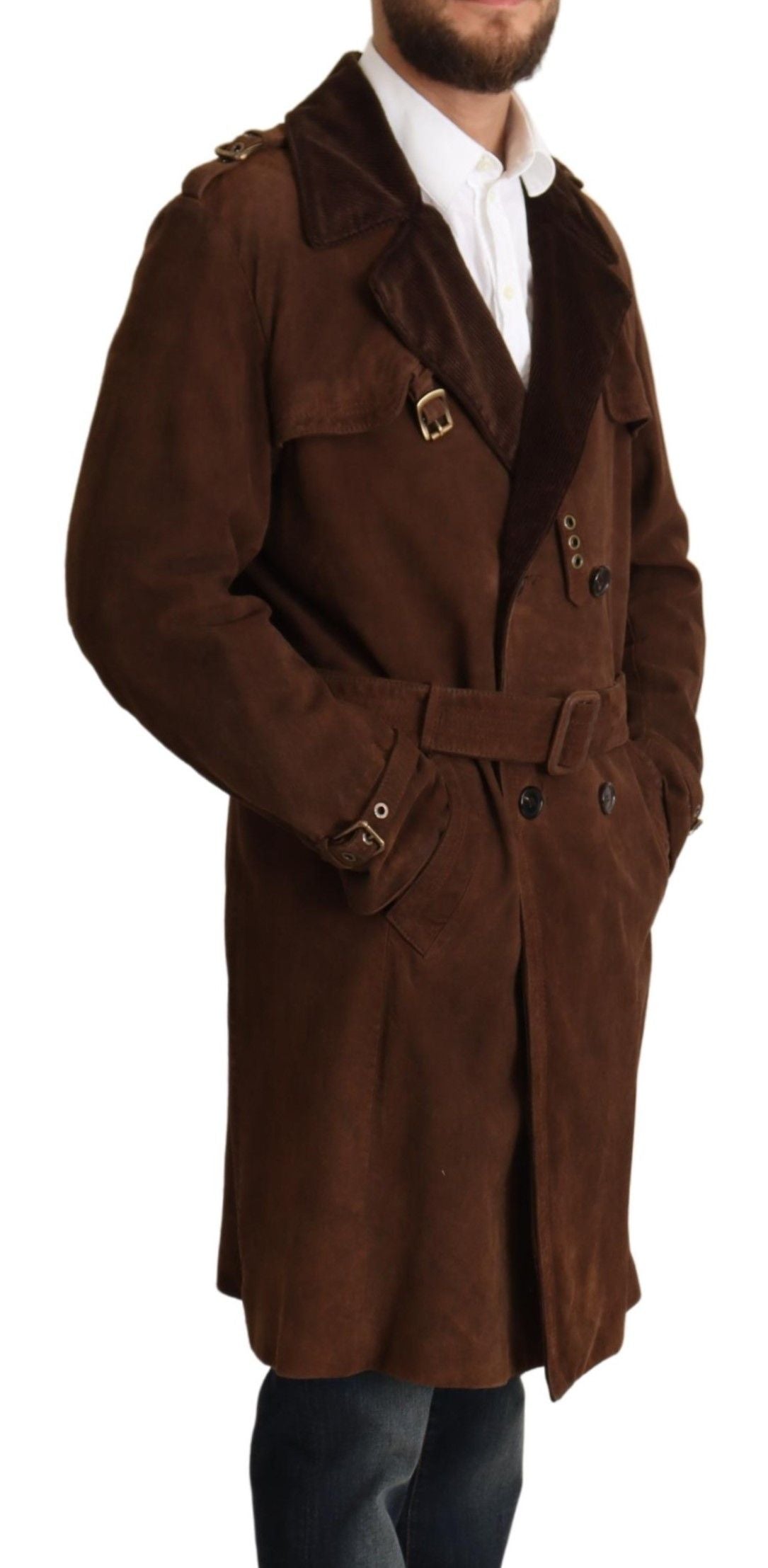 Classic Brown Leather Trench Coat