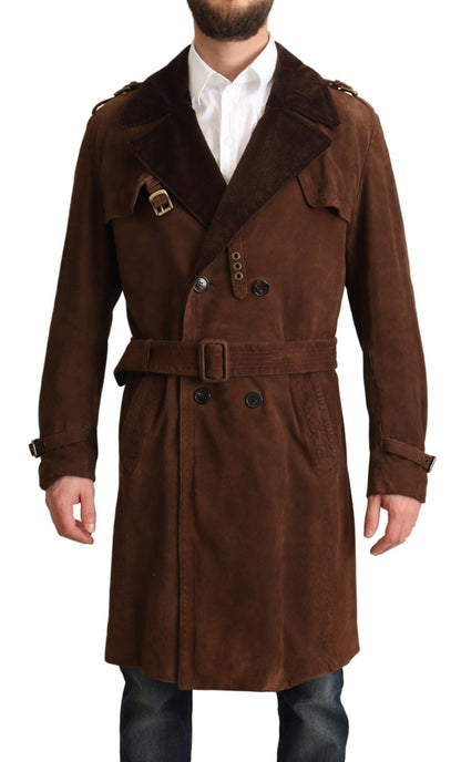 Classic Brown Leather Trench Coat