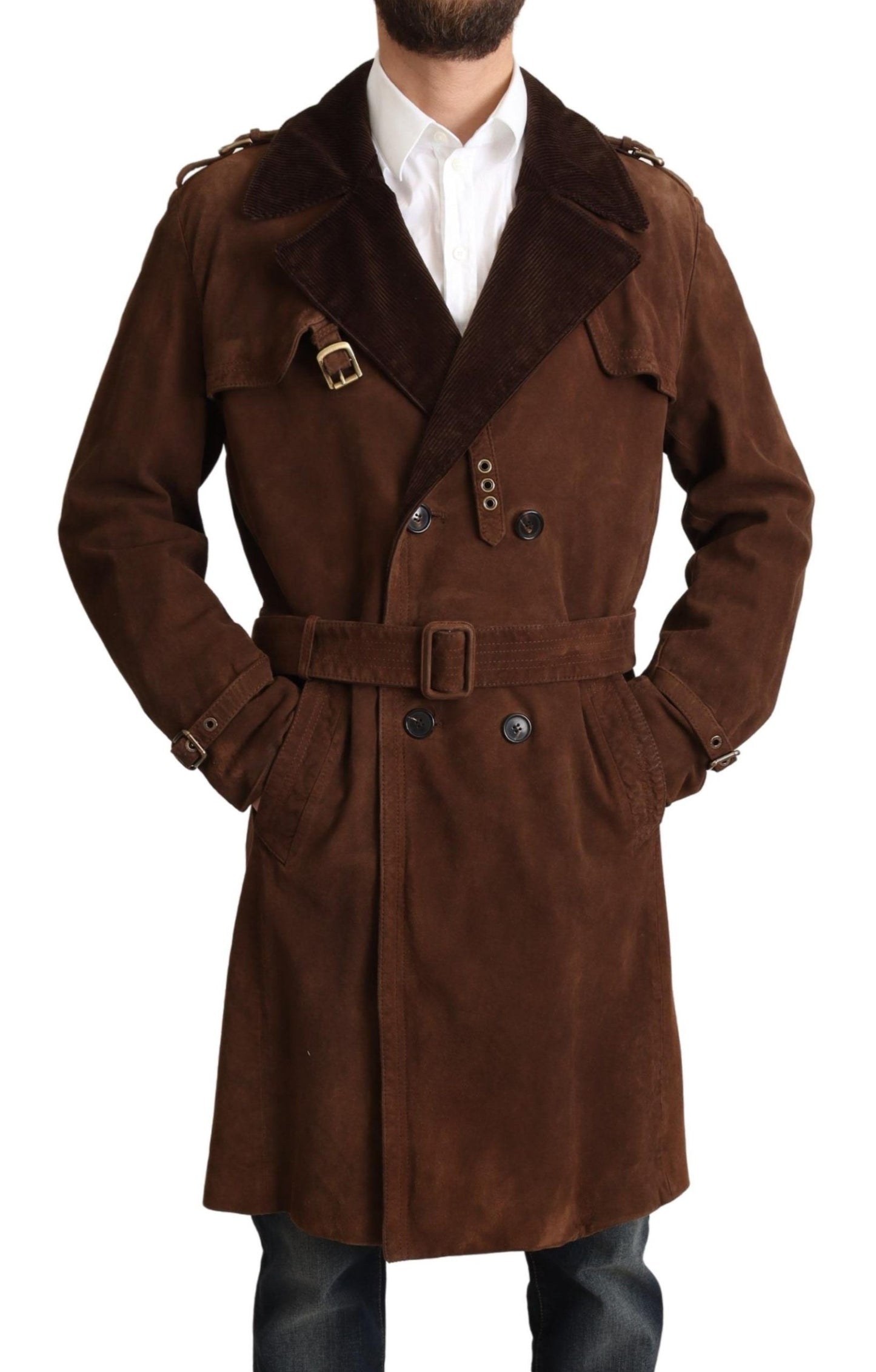 Classic Brown Leather Trench Coat