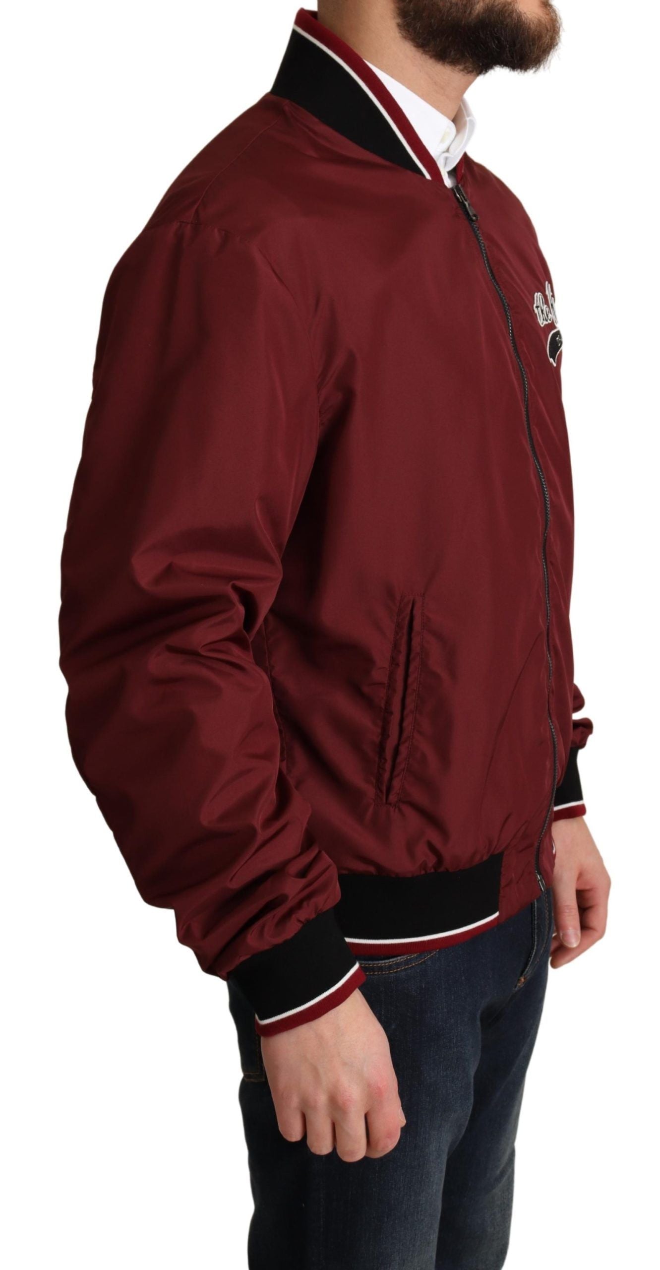 Elegant Dark Red Bomber Jacket