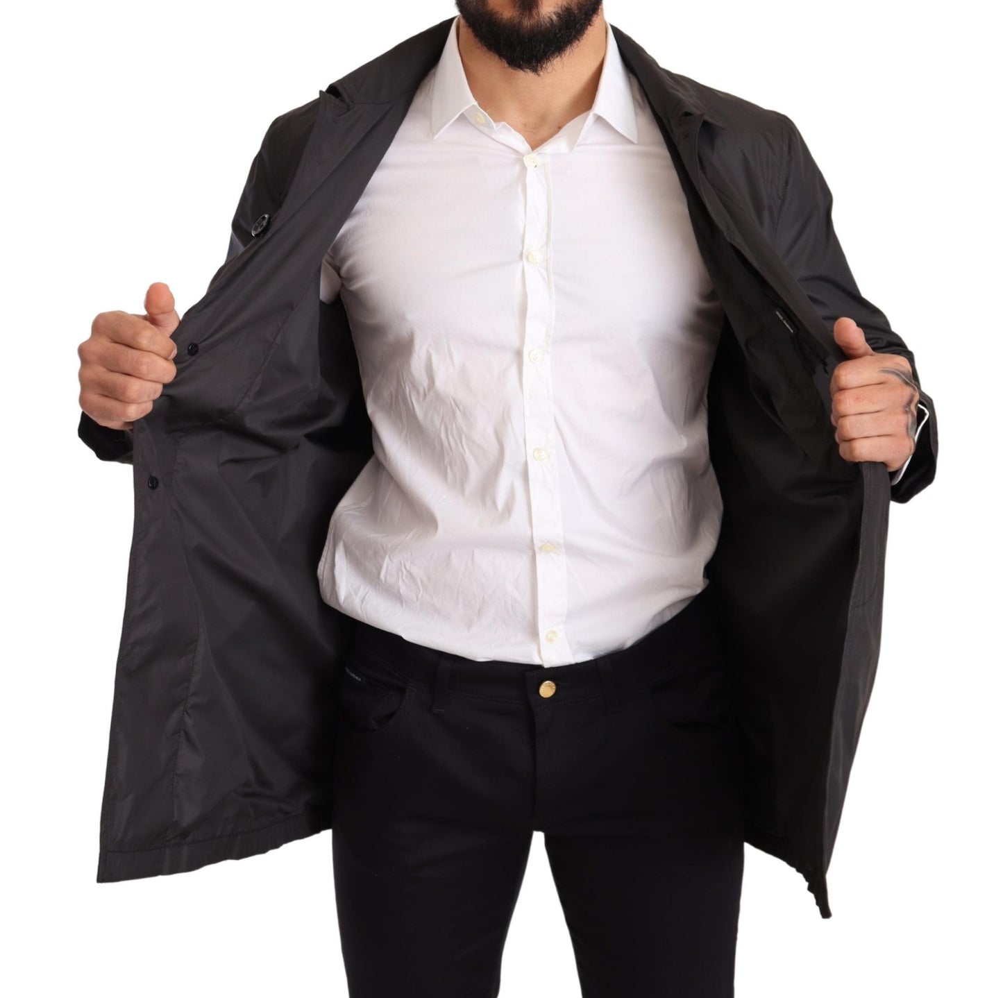 Elegant Black Trench Coat for Sophisticated Men