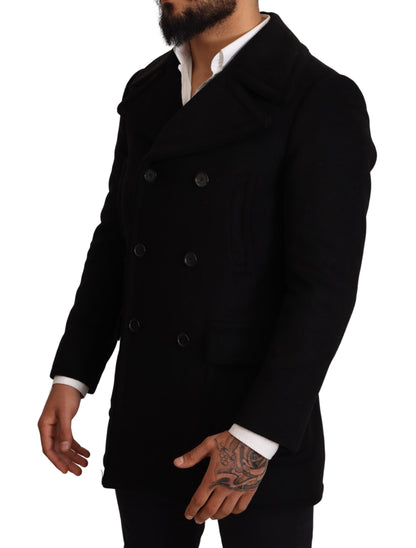 Elegant Black Double Breasted Wool Jacket