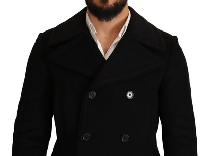 Elegant Black Double Breasted Wool Jacket