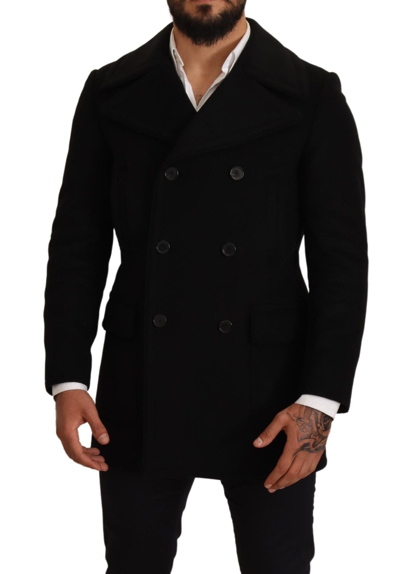 Elegant Black Double Breasted Wool Jacket