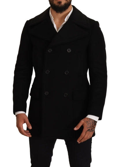 Elegant Black Double Breasted Wool Jacket