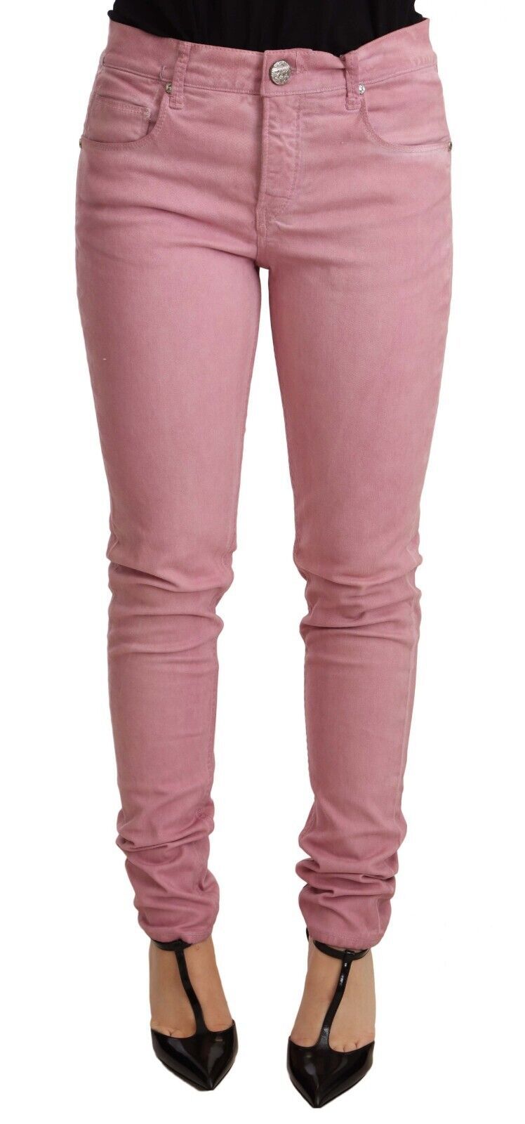 Pantalones pitillo de mezclilla de mujer de corte slim de algodón rosa