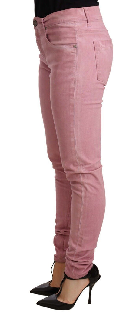 Pantalones pitillo de mezclilla de mujer de corte slim de algodón rosa