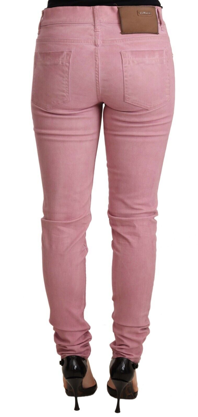 Pantalones pitillo de mezclilla de mujer de corte slim de algodón rosa