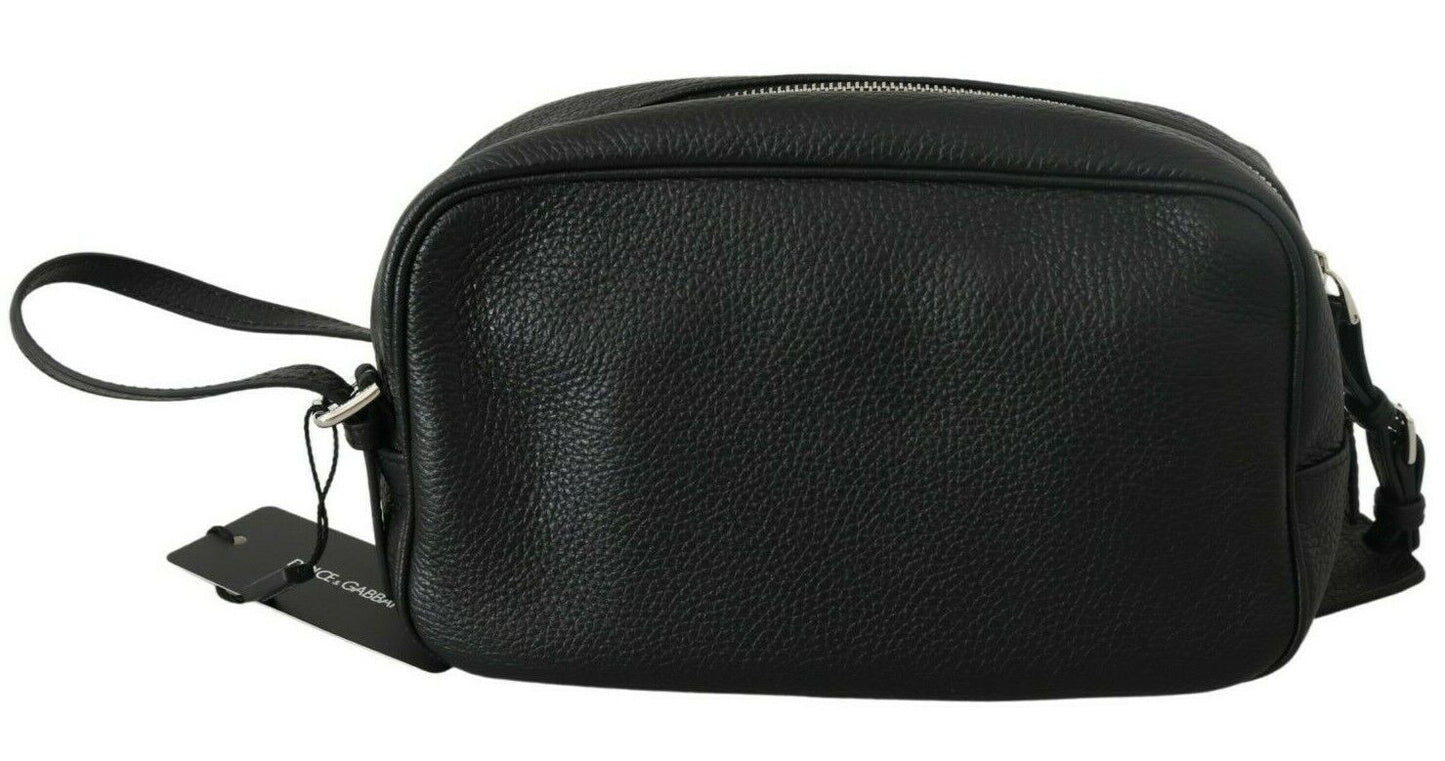 Sleek Black Leather Wristlet Clutch Bag