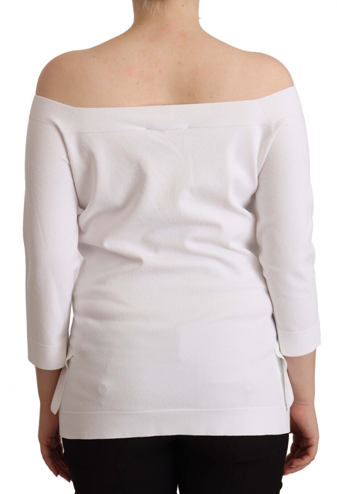 Blusa blanca de manga larga con hombros descubiertos para mujer