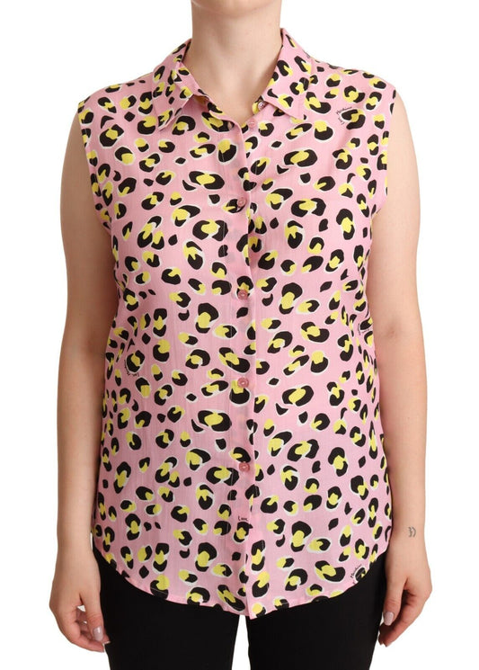 Sleeveless Leopard Print Polo Top