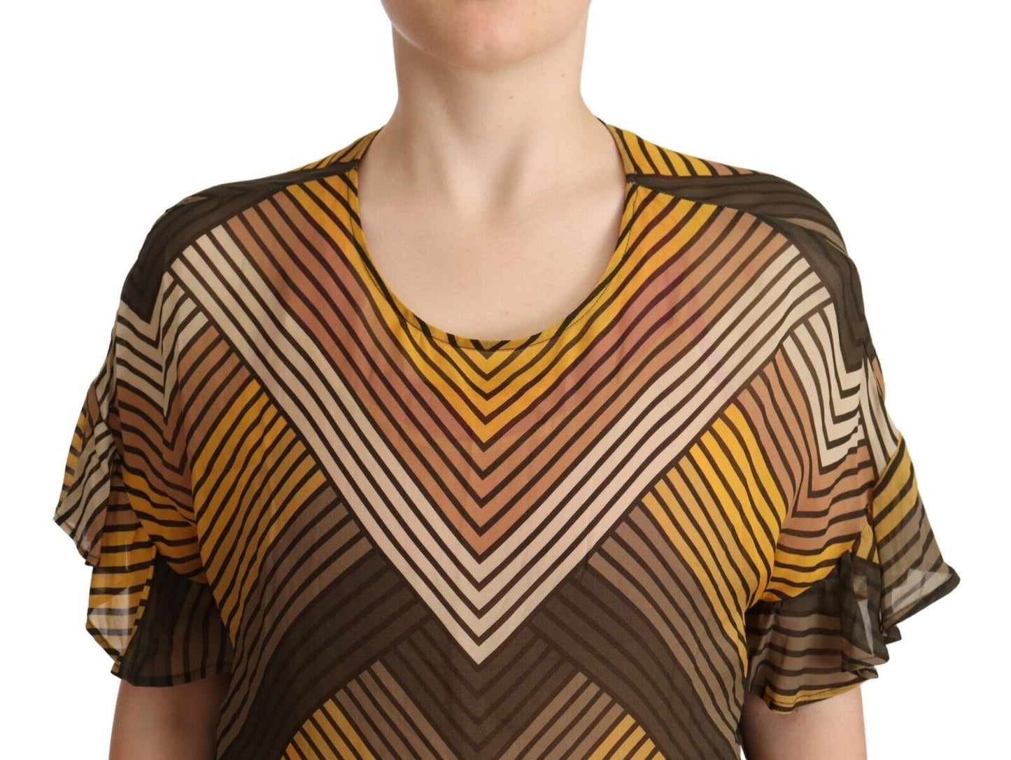 Blusa con cuello redondo y manga corta a rayas multicolores