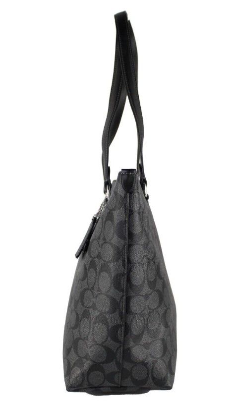 Signature Coated Canvas Graphite Black Leather Gallery Tote Handbag