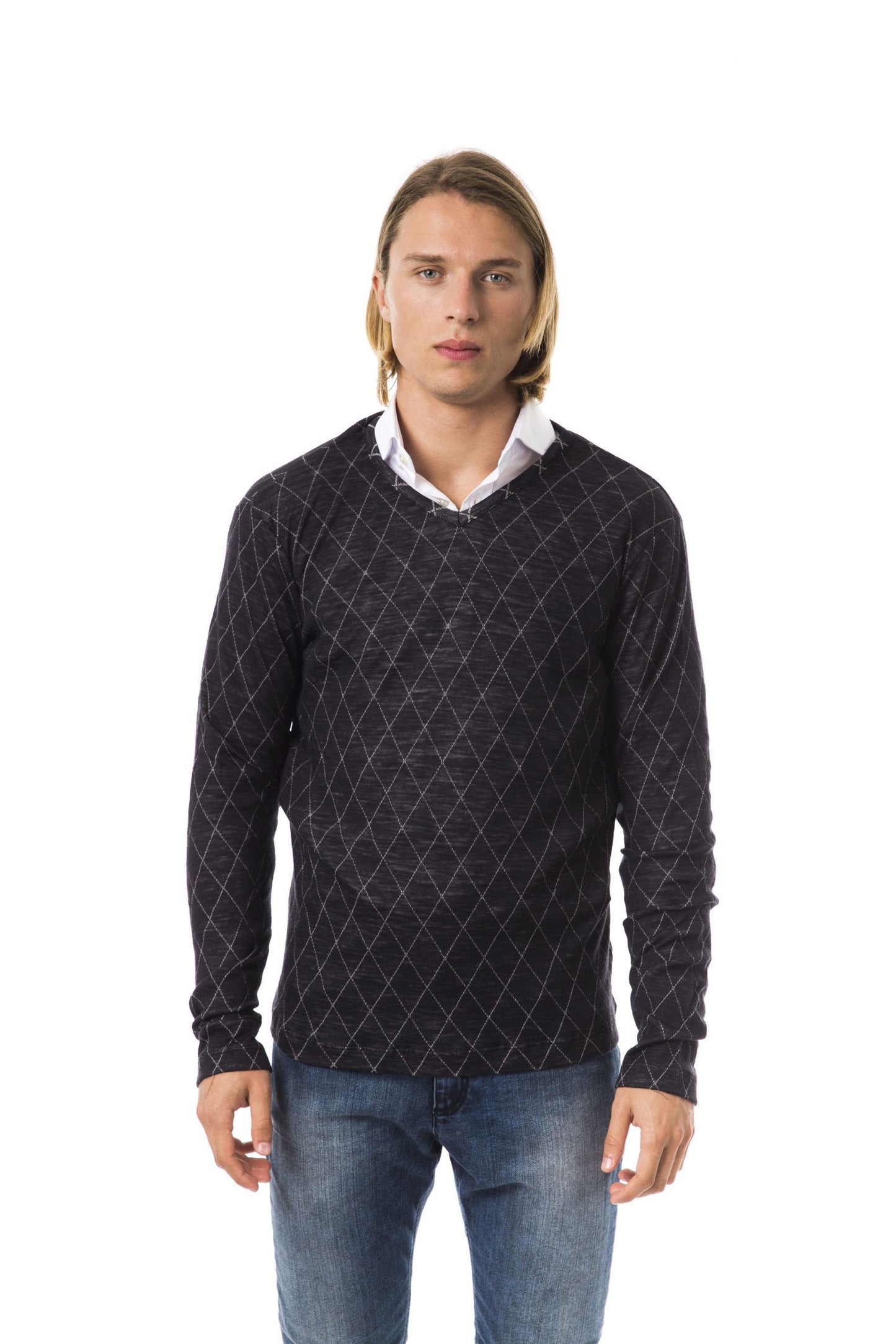 Black Cotton Men Sweater