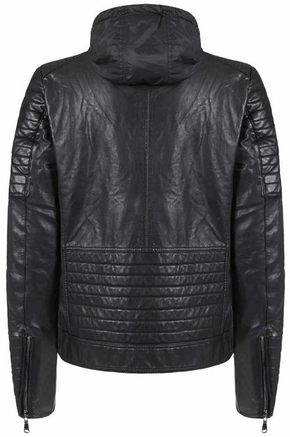 Sleek Hooded Faux Leather Jacket