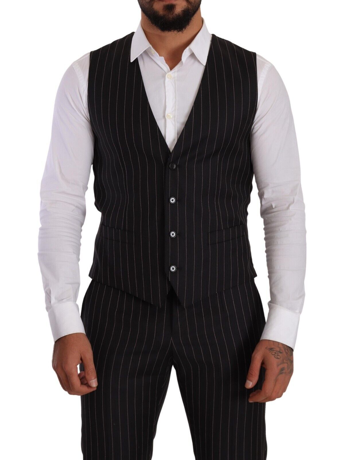 Sleek Striped Wool Three-Piece Suit