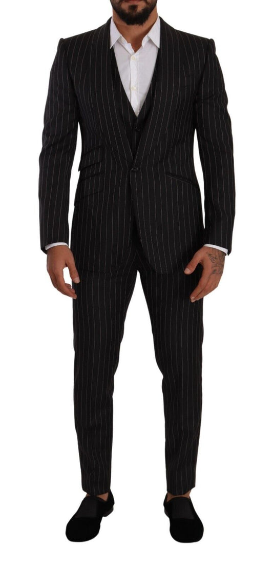 Sleek Striped Wool Three-Piece Suit