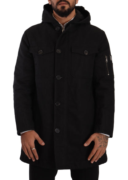 Elegant Black Parka Hooded Jacket