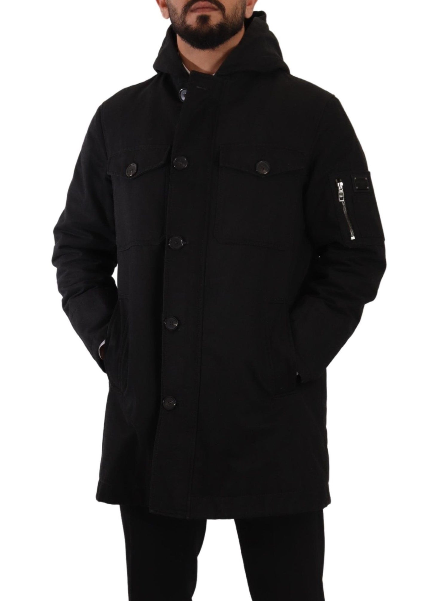 Elegant Black Parka Hooded Jacket