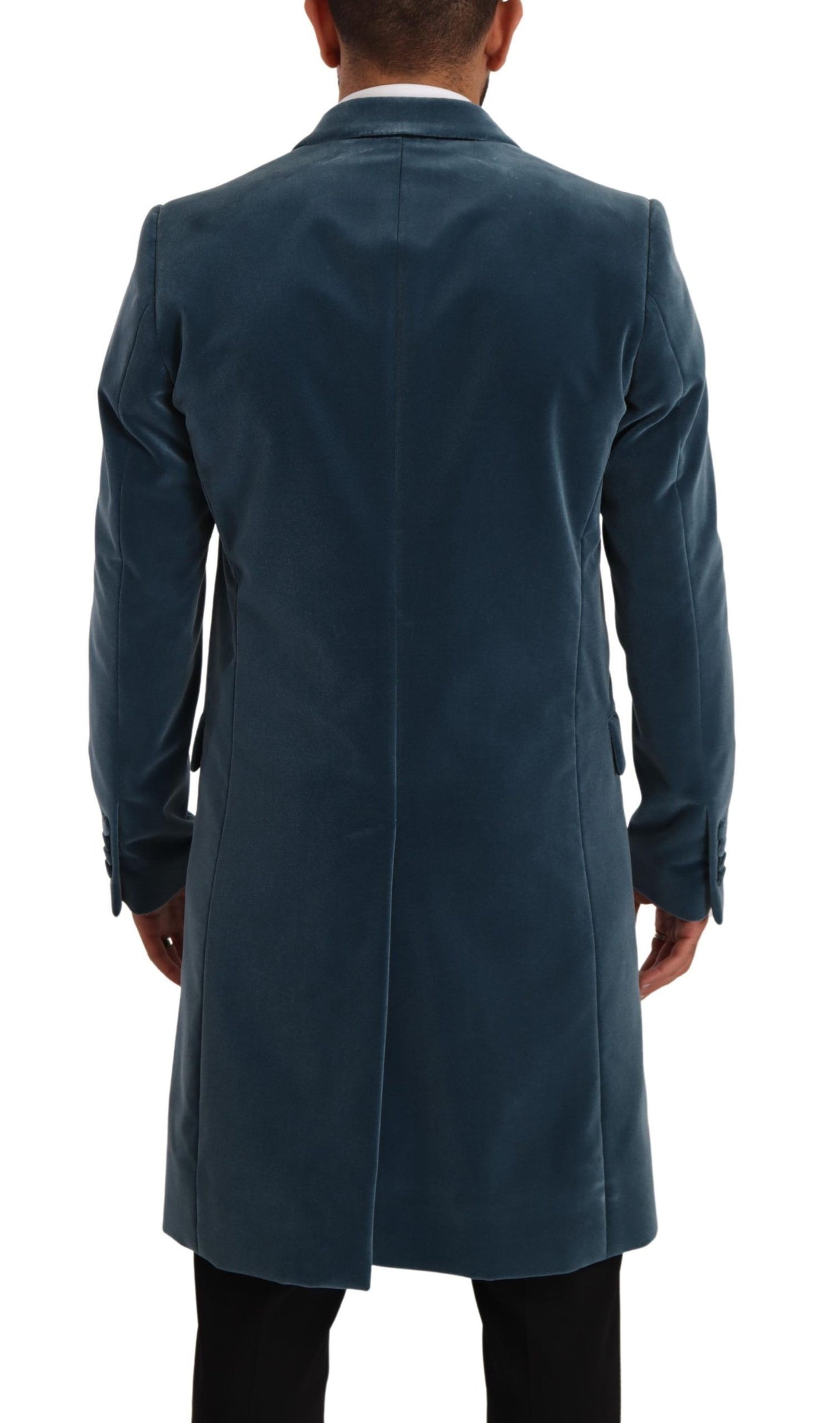 Elegant Blue Velvet Overcoat Jacket