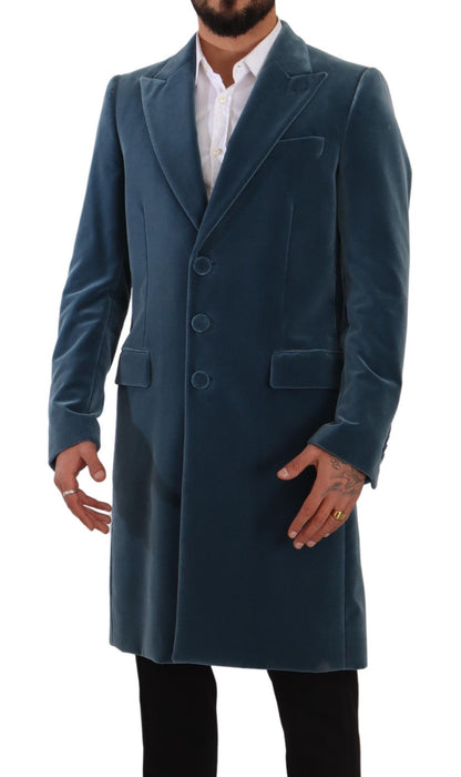 Elegant Blue Velvet Overcoat Jacket