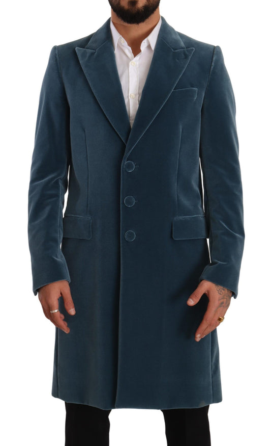 Elegant Blue Velvet Overcoat Jacket