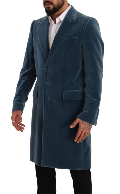 Elegant Blue Velvet Overcoat Jacket