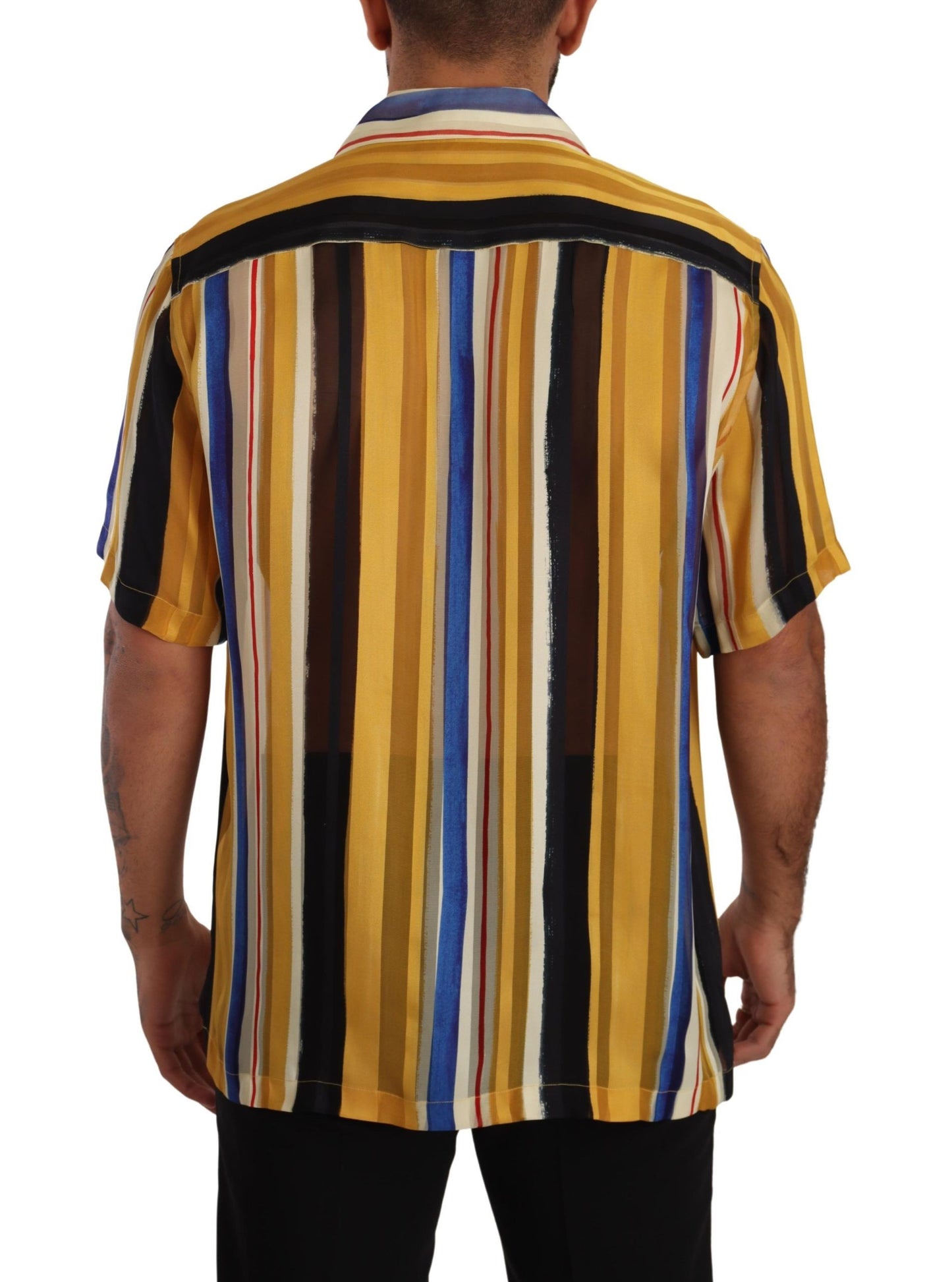 Yellow Striped Silk-Blend Men's Shirt