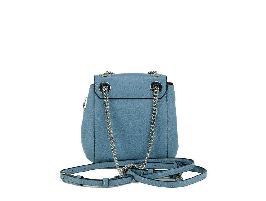 Mini Cornflower Blue Pebble Leather Convertible Chain Backpack Bag