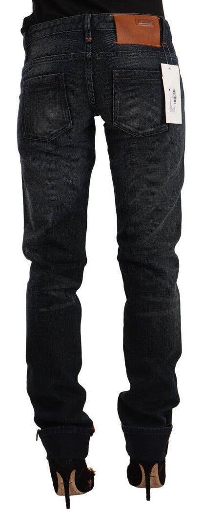 Vaqueros pitillo de denim de algodón lavado negro con cintura baja