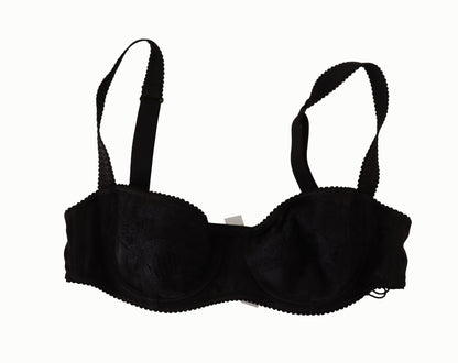 Soutien-gorge balconnet en dentelle satinée à pois noir