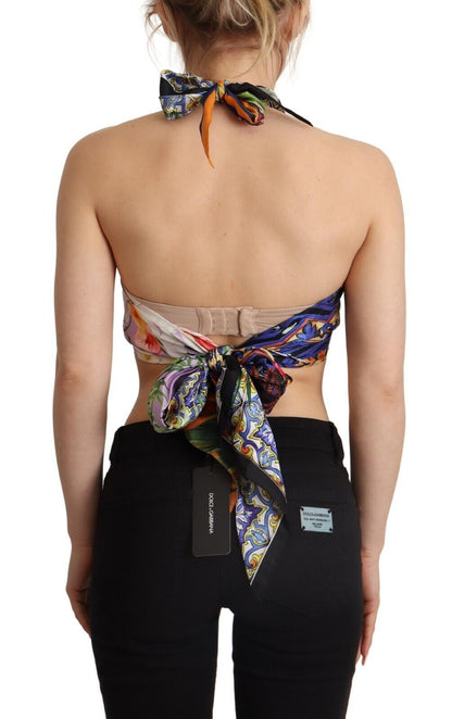 Sumptuous Silk Halter Cropped Top - Multicolor