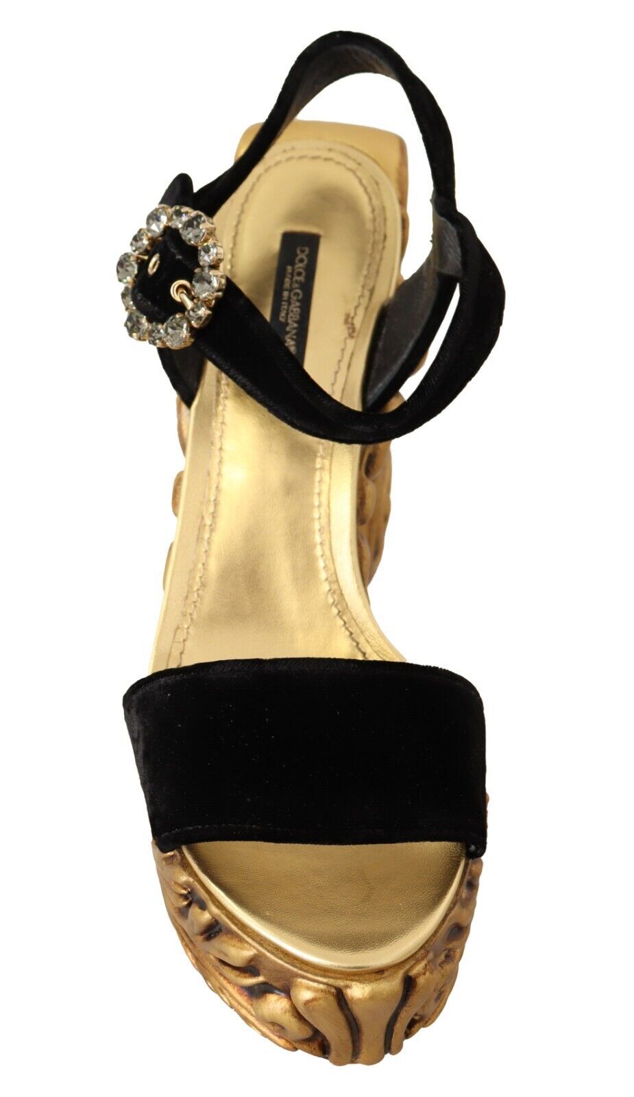 Baroque Velvet Heels in Black and Gold