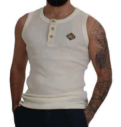 Sleeveless Henley Wool Blend T-Shirt