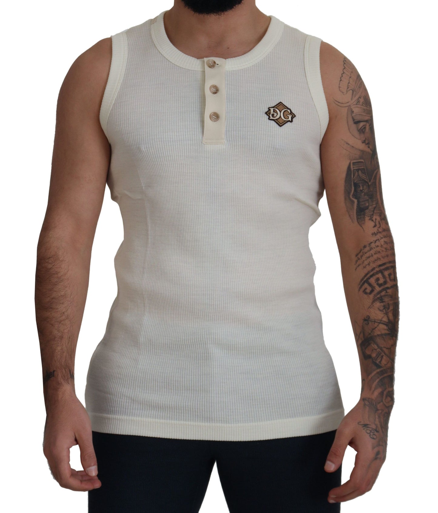 Sleeveless Henley Wool Blend T-Shirt